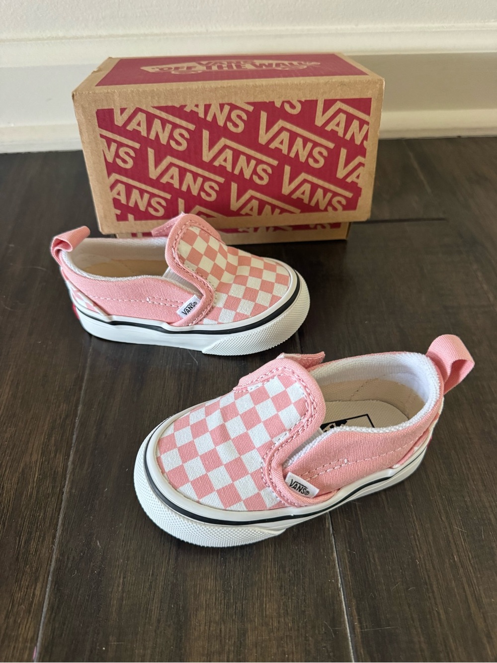 Vans Kids Slip-On Checkerboard Pink and White